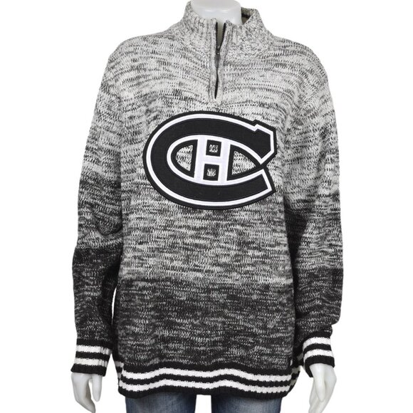 NHL Montreal Canadians Knit Grey Black Ombre Sweater Large - Picture 1 of 8